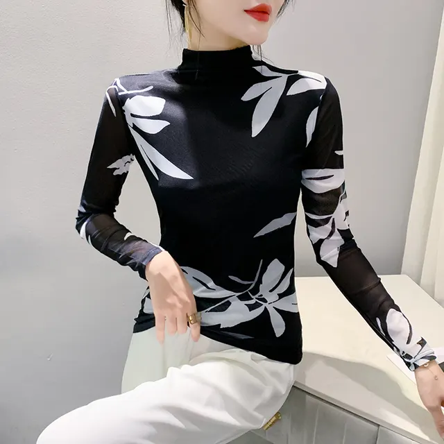 Women's Long Sleeve Autumn And Winter Ocean Graceful Slim fit Tops Black And White - Shop at LoveMi