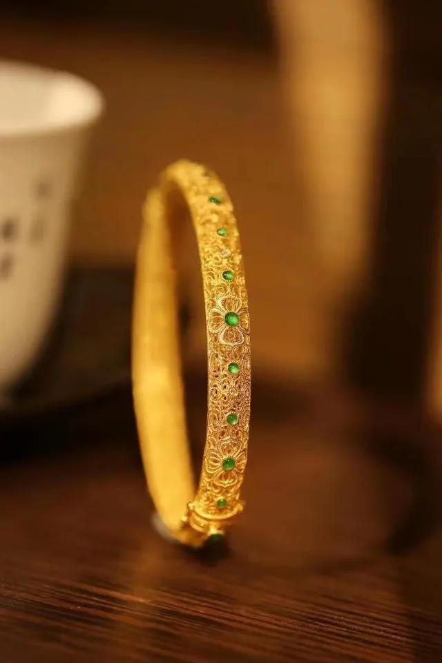 Original Design Sterling Silver S925 Plated 18K Gold Inlaid Bracelet Hollow Silk Bracelet - Shop at LoveMi