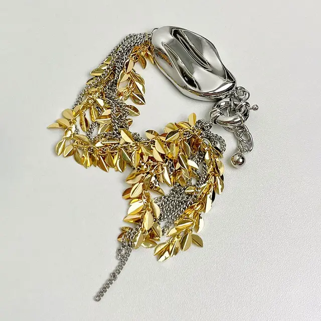 French Minority Design Smart Irregular Gold And Silver Two tone Wheat Tassel Bracelet Bracelet - Shop at LoveMi