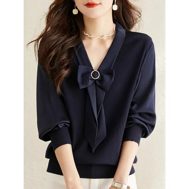 New V neck Short Temperament Base Sweater Navy Blue - Shop at LoveMi