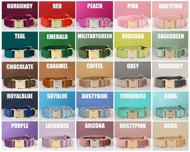 Multiple Colour Velvet Personalise Dog Collar Leash Set With Bow Dog Collar - Shop at LoveMi