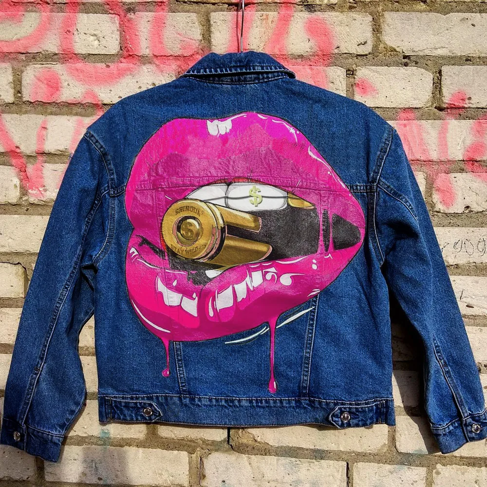 Female European And American style Mid length Loose Denim Jacket Rose Red Dark Blue - Shop at LoveMi