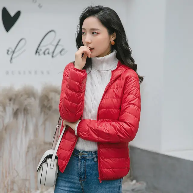 White Duck Down Lightweight Down Coat Women Red - Shop at LoveMi