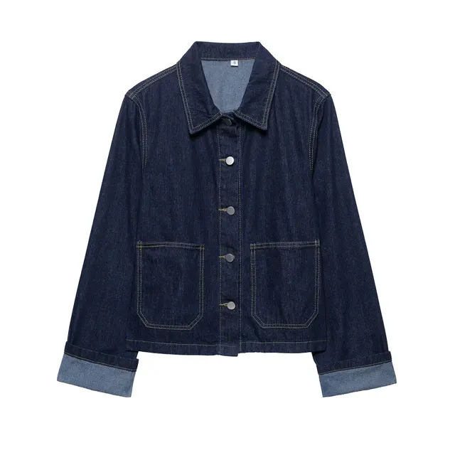 Lapel Cuff Denim Style Short Denim Coat Skirt Outfit Top - Shop at LoveMi