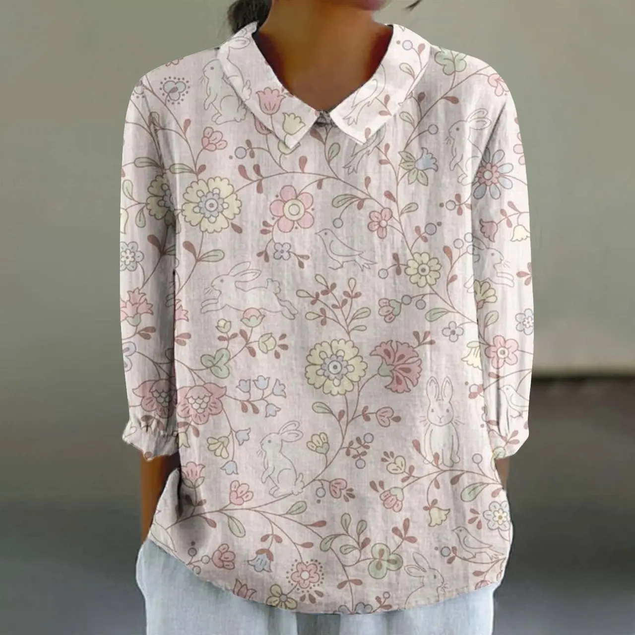 Women's Fashionable Retro Floral Print Shirt - Xl2462Hyh7