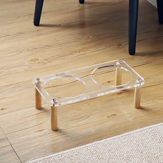 Cat Water Bowl Dog Basin Anti tumble High Leg Cat Bowl Ceramic Cat Food Holder Double Bowl Acrylic Double Wooden Rack - Shop at LoveMi