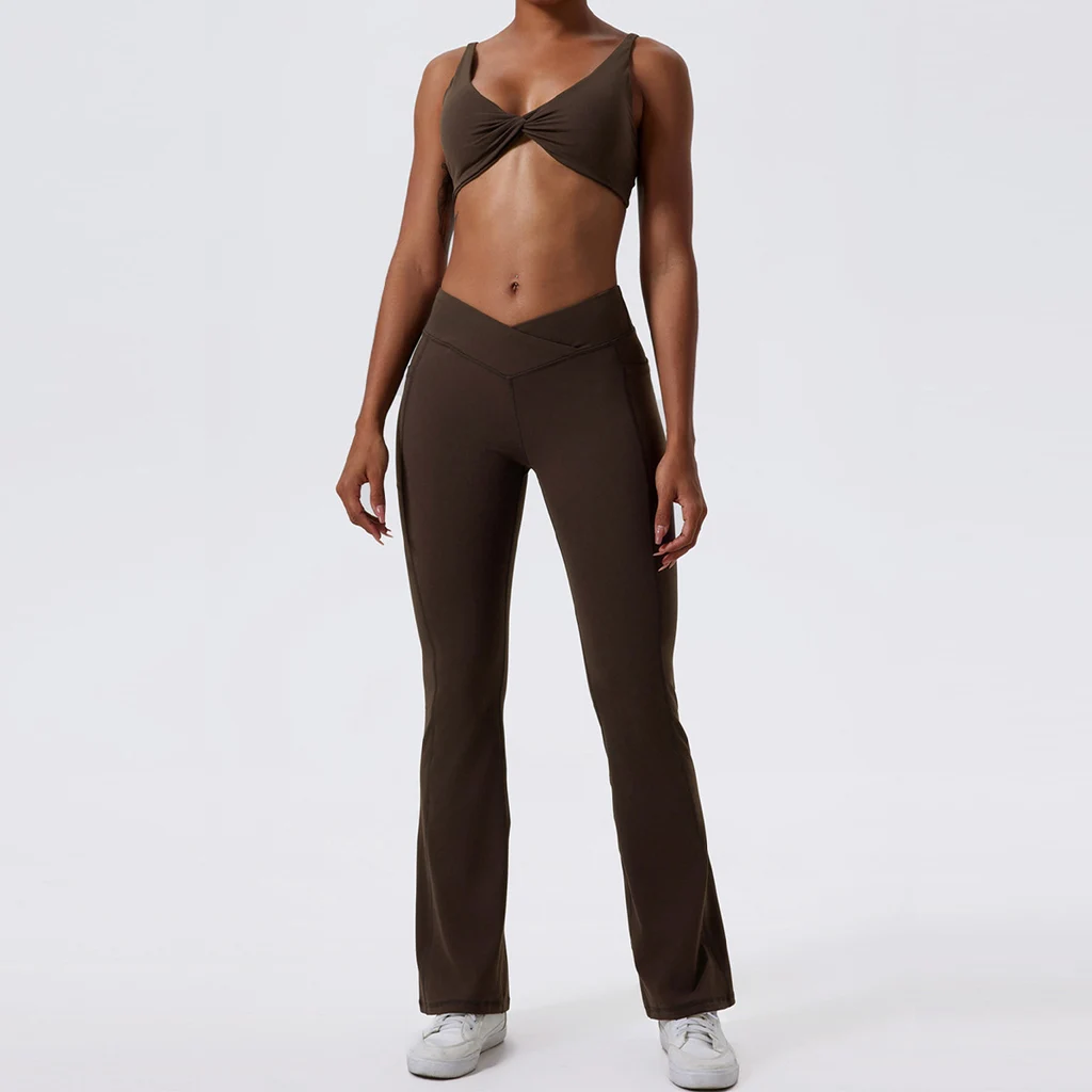 Outdoor Sports Workout Clothes Yoga Suit - Dark Coffee Color - View 1
