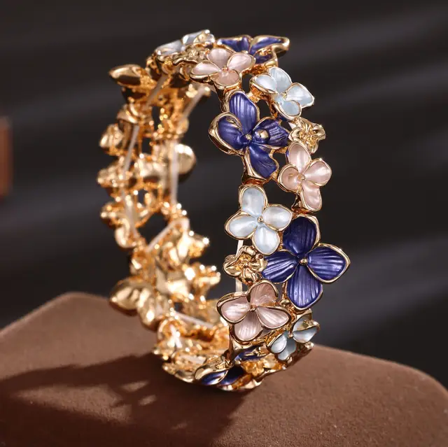 Enamel Little Sakura Elastic Bracelet Women's High grade All match Alloy Bracelet Blue Gold - Shop at LoveMi