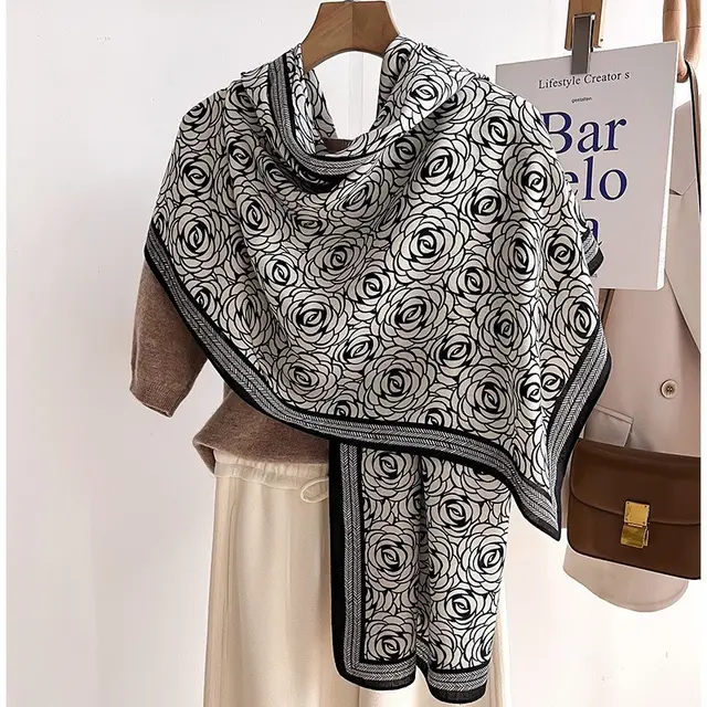 Color Matching Fashion Scarf Scarf Thin Warm Scarf Talma Fsm19 Black - Shop at LoveMi