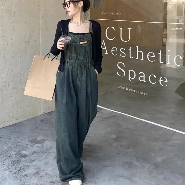 Plus Size Loose Mop Thin Denim Suspender Pants Denim Suspender Pants - Shop at LoveMi