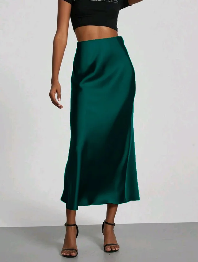 Women's Slim Fit Satin Skirt Fashion Chic Solid Long Skirt Spearmint - Shop at LoveMi