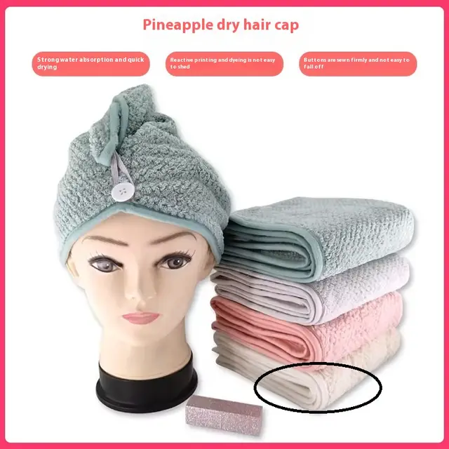 Pineapple Plaid Edging Hair drying Cap Coral Velvet Elastic Buckle Beige 65X25Cm - Shop at LoveMi