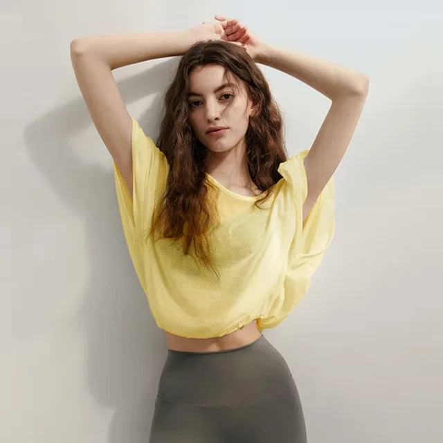 Loose Quick drying Yoga Clothes Blouse Breathable Slimming Backless Short Sleeve Honey Yellow - Shop at LoveMi