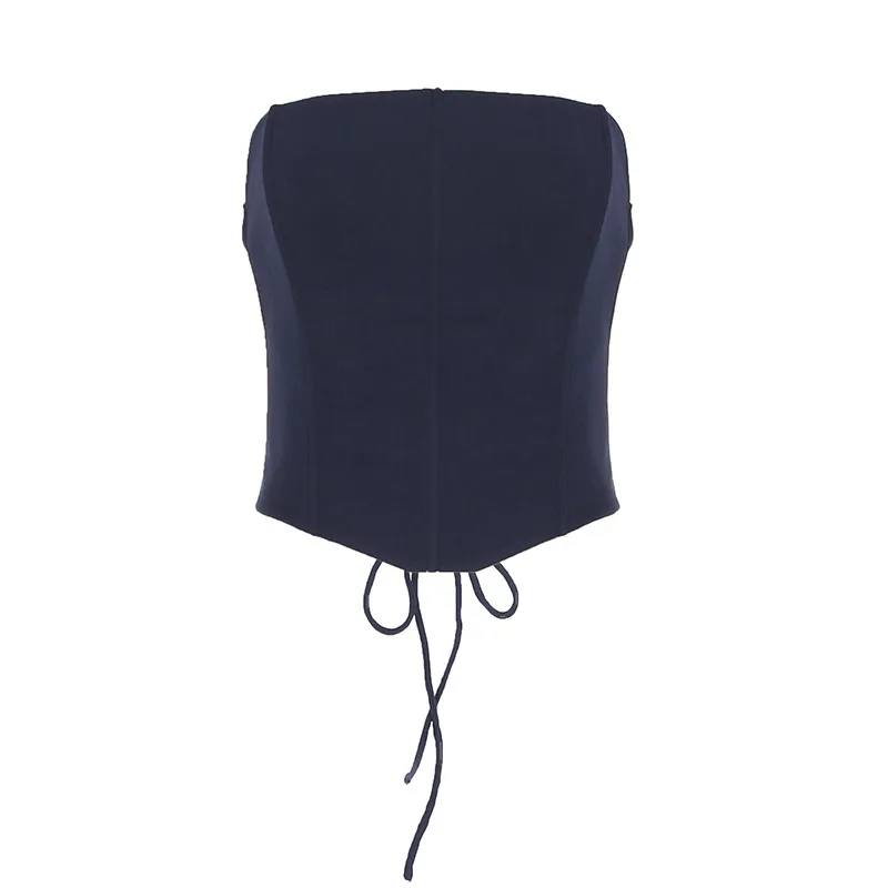 New Backless Lace-up Fishbone Waist Tube Top Women's Inner Wear - Blue - View 1