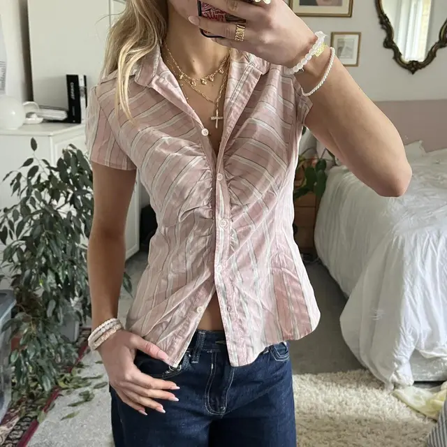 Fashionable And Comfortable New Striped Cinched Blouse Women Pink - Shop at LoveMi
