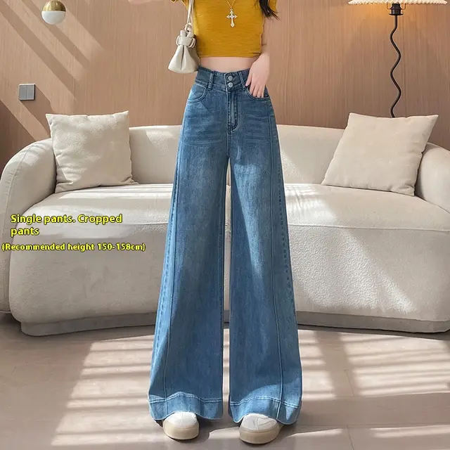 Skinny Jeans High Waist Wide Leg Loose Drooping 23862 Retro Blue Cropped - Shop at LoveMi