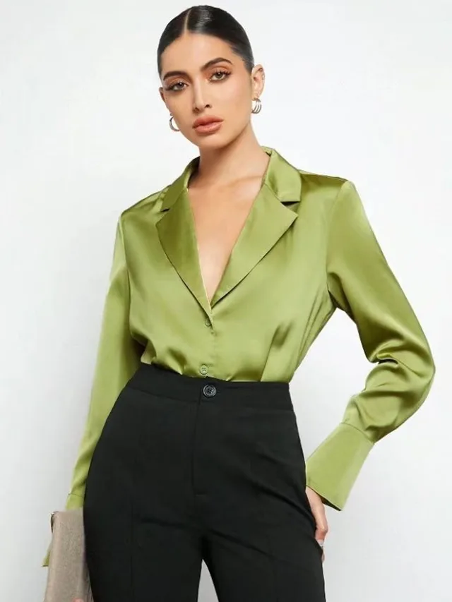 European And American Women's Clothing Minimalist Long Sleeve Shirt Light Green - Shop at LoveMi