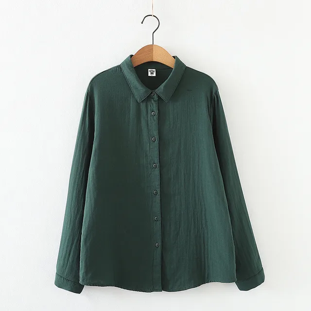 Double layer Cotton Yarn Pure Color Skin friendly Long sleeved Shirt Dark Green - Shop at LoveMi