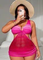 Women's Plus Size Split Two-piece Suit Beach Swimsuit - Red