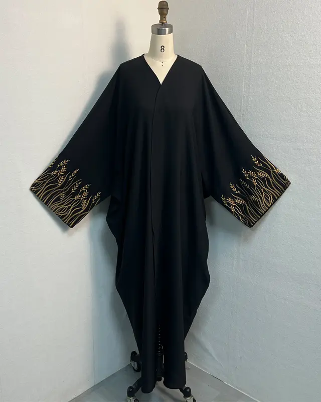 Arab Embroidery Embroidery Outerwear Abaya Robe Black Gold Flowers - Shop at LoveMi