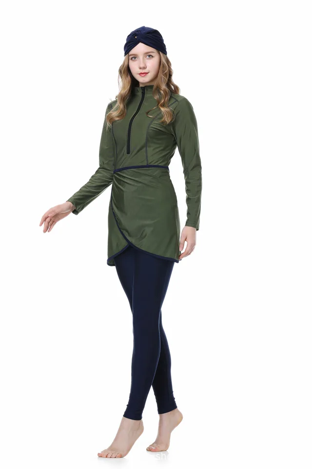 Sun Protection Three piece Set Islamic Swimsuit Army Green - Shop at LoveMi