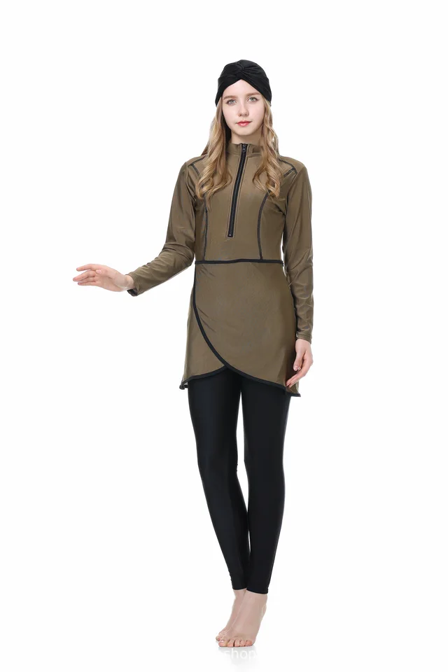 Sun Protection Three piece Set Islamic Swimsuit Brown - Shop at LoveMi