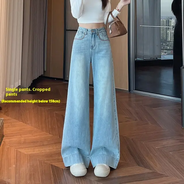 Light Blue Slimming High Waist Wide Legs Mop Pants Flared Pants Light Color Nine Points - Shop at LoveMi