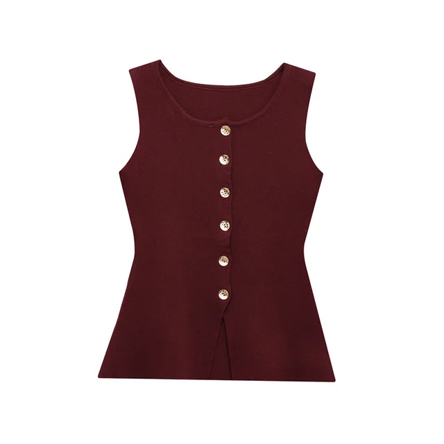 European And American Style Simple Knitting Vest Wine Red - Shop at LoveMi