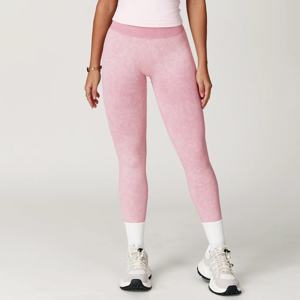 Seamless Stone Washed Yoga Pants High Waist Hip Lift Tight Trousers - Leather Pink