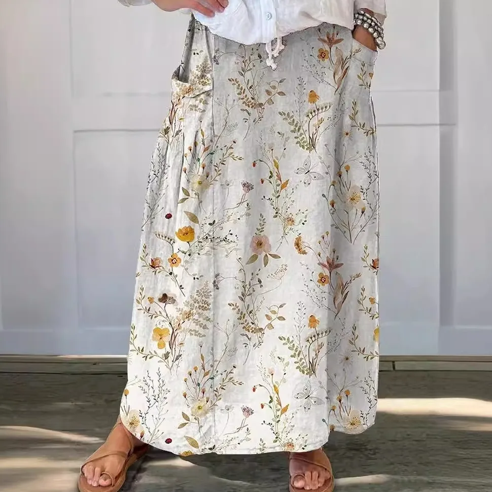 Women's Vintage Printed Classical Floral Skirt - 306Bsqby25040543
