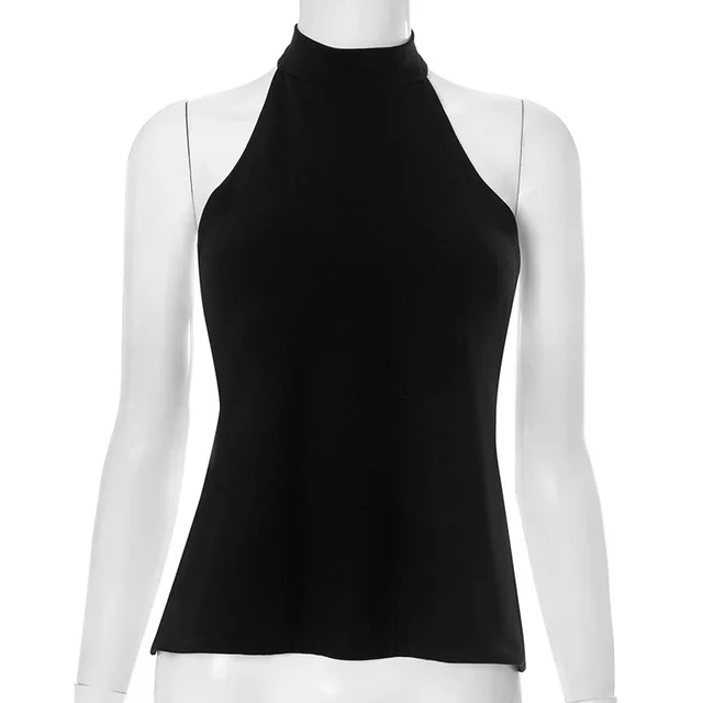 Women's Pure Color Halter Backless One piece Top Black - Shop at LoveMi