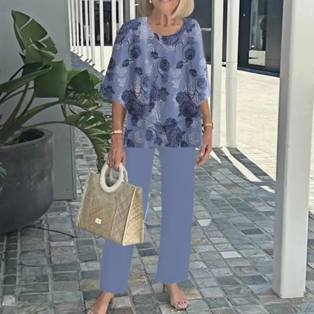 Trade Casual Round Neck Shirt With Half Sleeve Top Printed Floral Pants Suit 11 Style - Shop at LoveMi