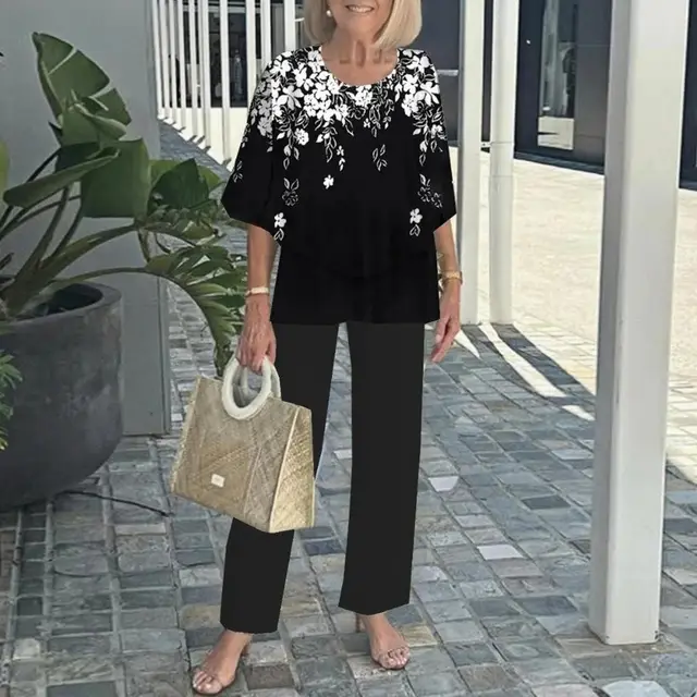 Trade Casual Round Neck Shirt With Half Sleeve Top Printed Floral Pants Suit 13 Style - Shop at LoveMi