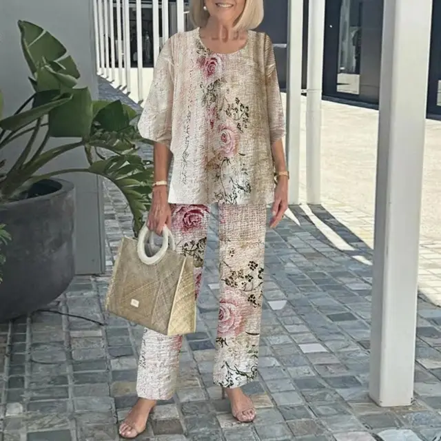 Trade Casual Round Neck Shirt With Half Sleeve Top Printed Floral Pants Suit 14 Style - Shop at LoveMi