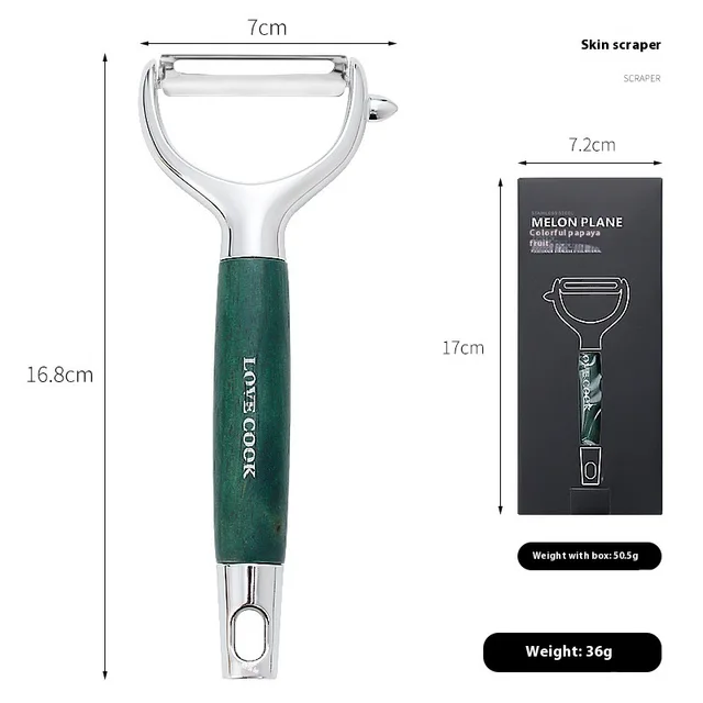 Household Multifunctional Wooden Handle Stainless Steel Peeler Silver Flat Mouth - Shop at LoveMi