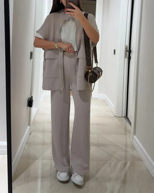 Women's Autumn Summer Solid Color Casual Loose Outfit Apricot - Shop at LoveMi