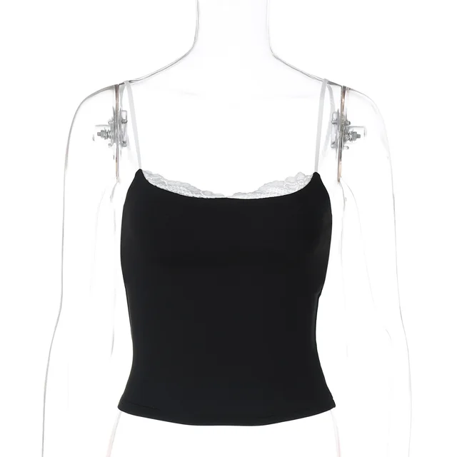 Women's Fashion Stitching Contrast Color Camisole Black - Shop at LoveMi