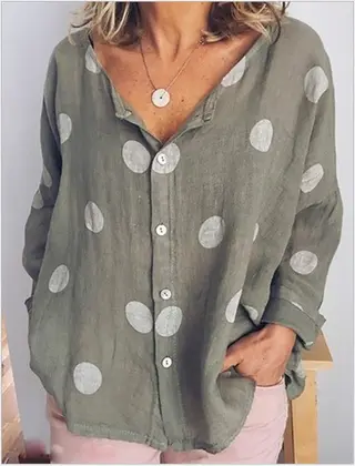 Women's Polkadot Cardigan Fashion Printed Shirt - Green