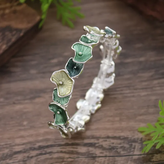 Colorful And Irregular Lotus Leaf Alloy Elastic Bracelet Green - Shop at LoveMi