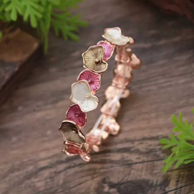 Colorful And Irregular Lotus Leaf Alloy Elastic Bracelet Rose Red - Shop at LoveMi