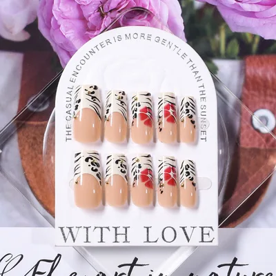 Steel Ball Flower Leopard Print Medium Water Pipe Nail Tip Leopard Print French Style - Shop at LoveMi