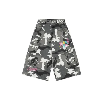 New Retro Simple Loose Camouflage Workwear Shorts White Camo - Shop at LoveMi