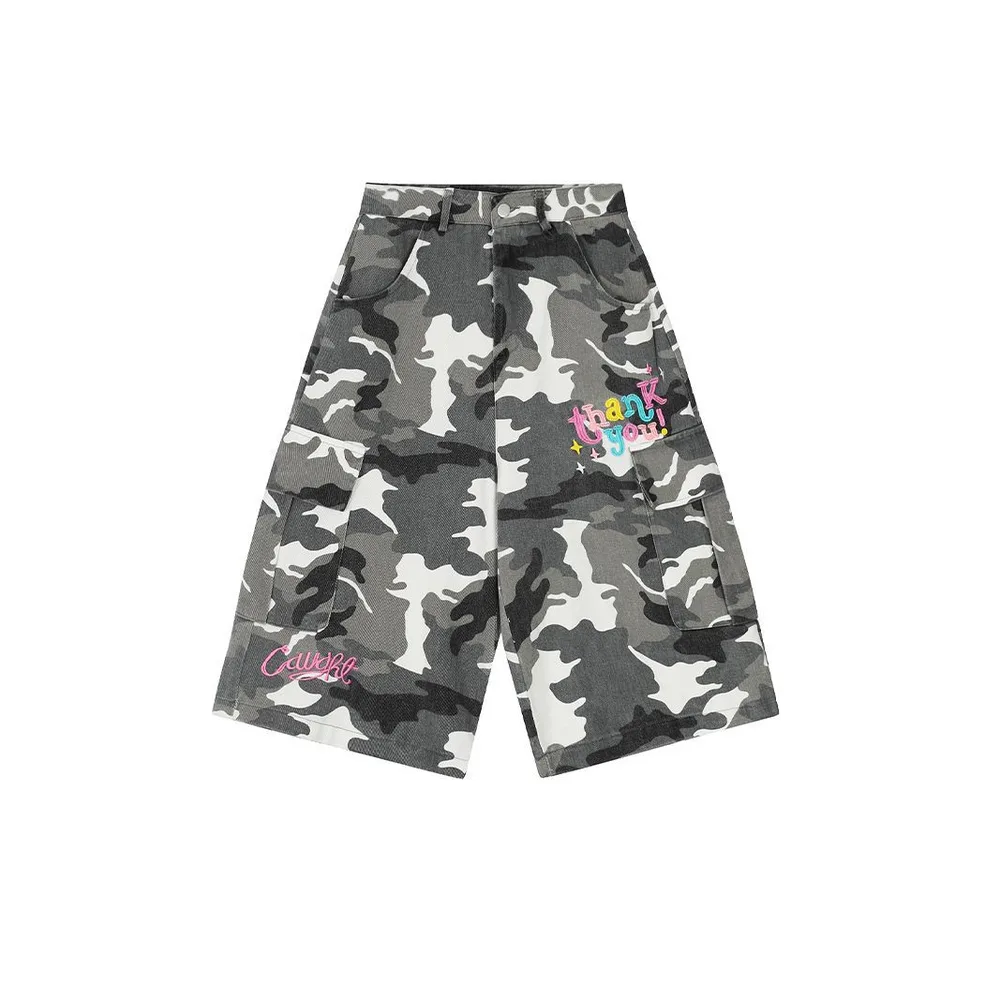 New Retro Simple Loose Camouflage Workwear Shorts White Camo - Shop at LoveMi