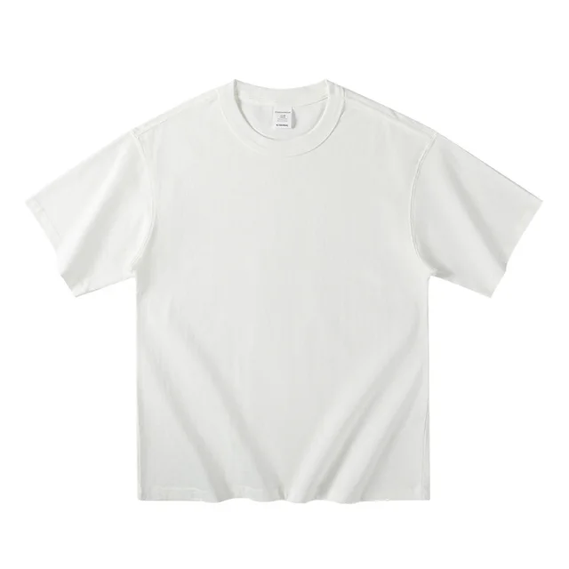 Solid Color 400g Heavy Cotton Round Neck Short Sleeve White - Shop at LoveMi