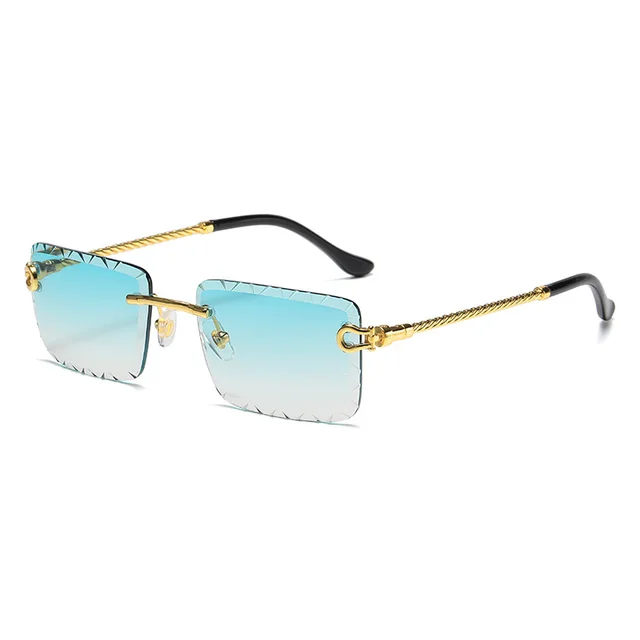 Women's Fashion Frameless Trimming Square Sunglasses Gold Frame Gradient Green - Shop at LoveMi