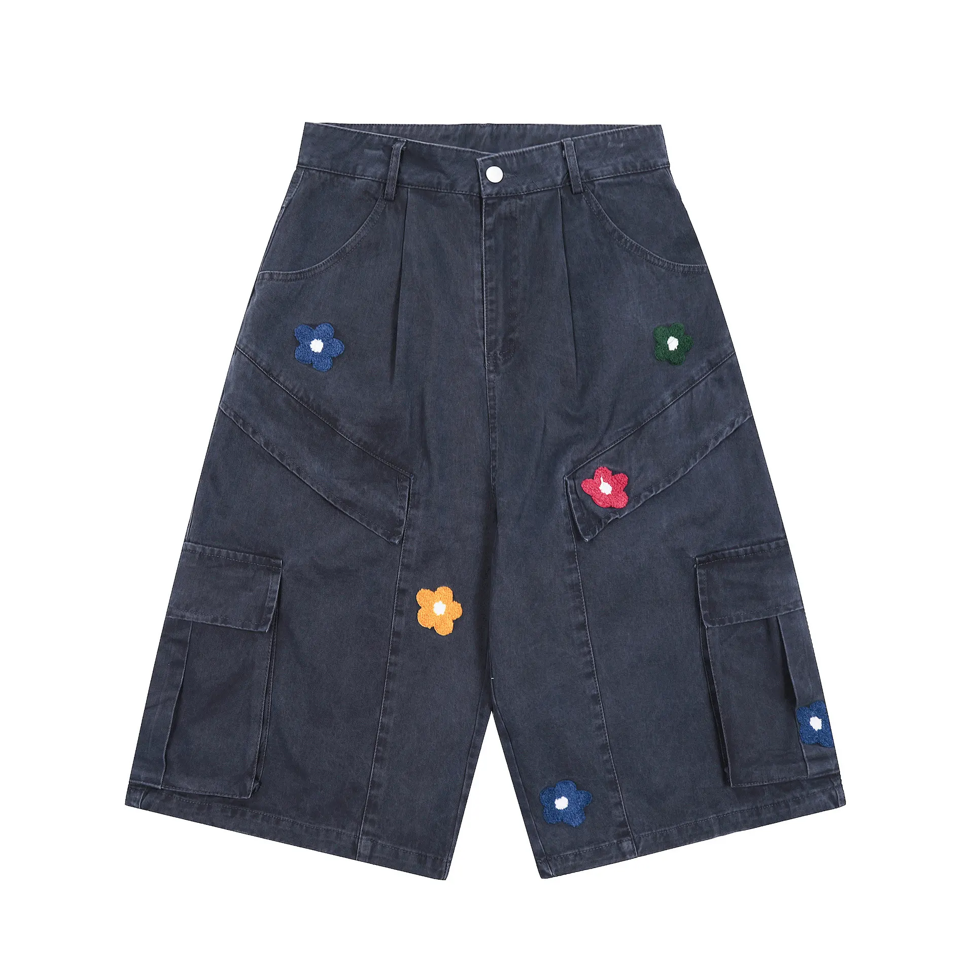 Trendy Street Hipster Women's Cartoon Decorative Straight Casual Shorts - Dark Blue