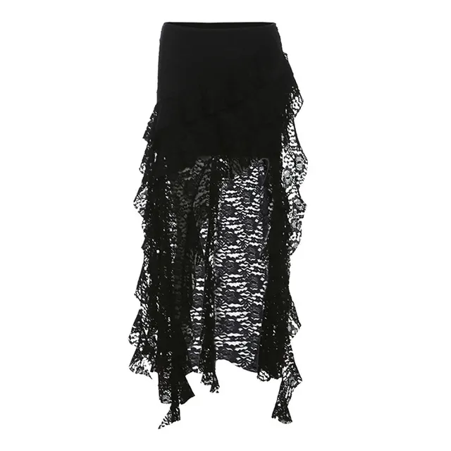 Women's Unique Design Black Lace Wavy Pleated Skirt Black - Shop at LoveMi