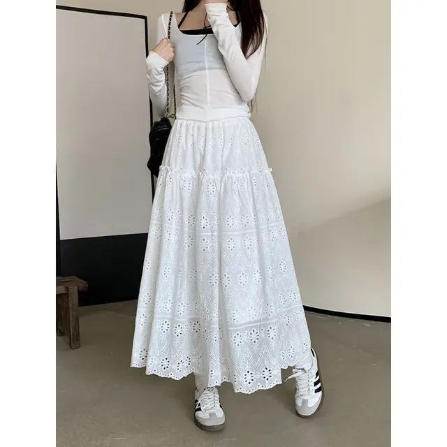 Big Swing Mid length Skirt Women's Fashion White - Shop at LoveMi