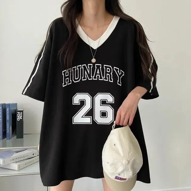 Korean Style Plus Size Women's Clothing Slimming V neckline Long Short Sleeve 20112 Black - Shop at LoveMi