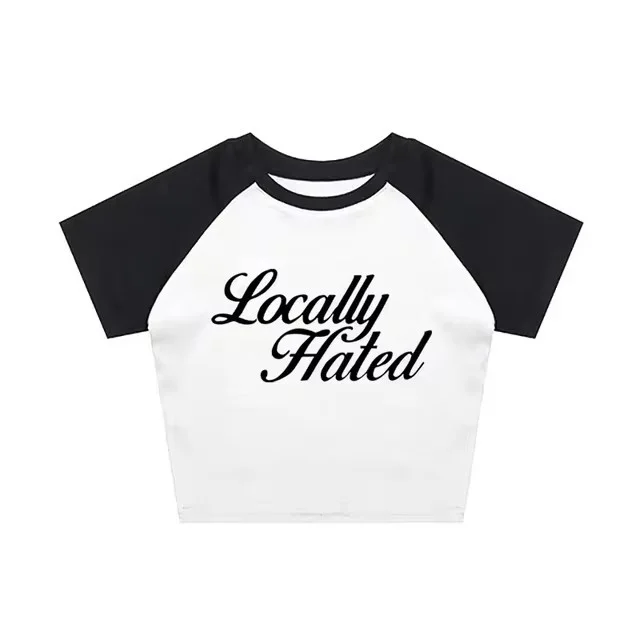 Women's Letter Printed Slim Fit Slimming Top T shirt Black And White - Shop at LoveMi